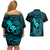 Hawaii Couples Matching Off Shoulder Short Dress and Hawaiian Shirt Fish Hook Tattoo Mix Polynesian Plumeria Turquoise Version LT14 - Polynesian Pride