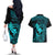 Hawaii Couples Matching Off The Shoulder Long Sleeve Dress and Hawaiian Shirt Fish Hook Tattoo Mix Polynesian Plumeria Turquoise Version LT14 - Polynesian Pride