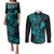 Hawaii Couples Matching Puletasi Dress and Long Sleeve Button Shirts Fish Hook Tattoo Mix Polynesian Plumeria Turquoise Version LT14 Turquoise - Polynesian Pride