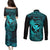 Hawaii Couples Matching Puletasi Dress and Long Sleeve Button Shirts Fish Hook Tattoo Mix Polynesian Plumeria Turquoise Version LT14 - Polynesian Pride