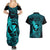 Hawaii Couples Matching Summer Maxi Dress and Hawaiian Shirt Fish Hook Tattoo Mix Polynesian Plumeria Turquoise Version LT14 - Polynesian Pride