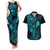 Hawaii Couples Matching Tank Maxi Dress and Hawaiian Shirt Fish Hook Tattoo Mix Polynesian Plumeria Turquoise Version LT14 Turquoise - Polynesian Pride