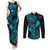 Hawaii Couples Matching Tank Maxi Dress and Long Sleeve Button Shirts Fish Hook Tattoo Mix Polynesian Plumeria Turquoise Version LT14 Turquoise - Polynesian Pride