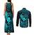 Hawaii Couples Matching Tank Maxi Dress and Long Sleeve Button Shirts Fish Hook Tattoo Mix Polynesian Plumeria Turquoise Version LT14 - Polynesian Pride