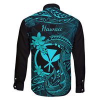Hawaii Family Matching Off Shoulder Maxi Dress and Hawaiian Shirt Fish Hook Tattoo Mix Polynesian Plumeria Turquoise Version LT14 - Polynesian Pride
