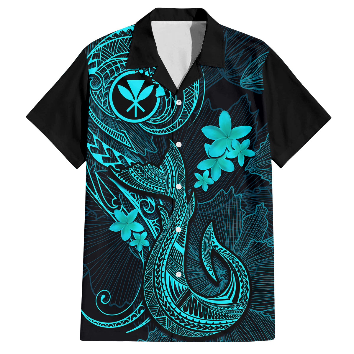 Hawaii Family Matching Tank Maxi Dress and Hawaiian Shirt Fish Hook Tattoo Mix Polynesian Plumeria Turquoise Version LT14 Dad's Shirt - Short Sleeve Turquoise - Polynesian Pride