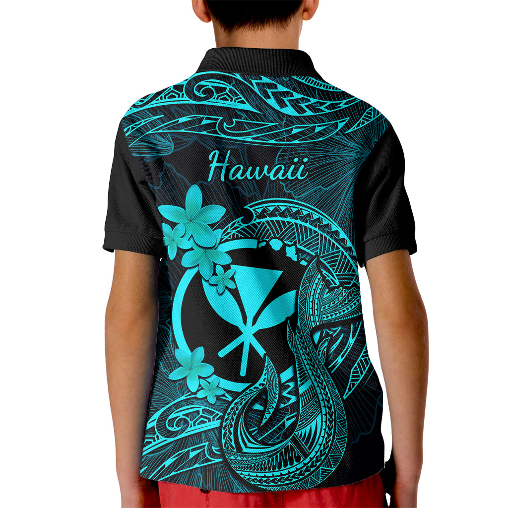Hawaii Kid Polo Shirt Fish Hook Tattoo Mix Polynesian Plumeria Turquoise Version LT14 - Polynesian Pride