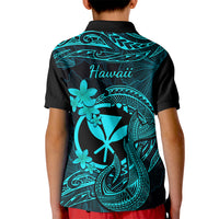 Hawaii Kid Polo Shirt Fish Hook Tattoo Mix Polynesian Plumeria Turquoise Version LT14 - Polynesian Pride