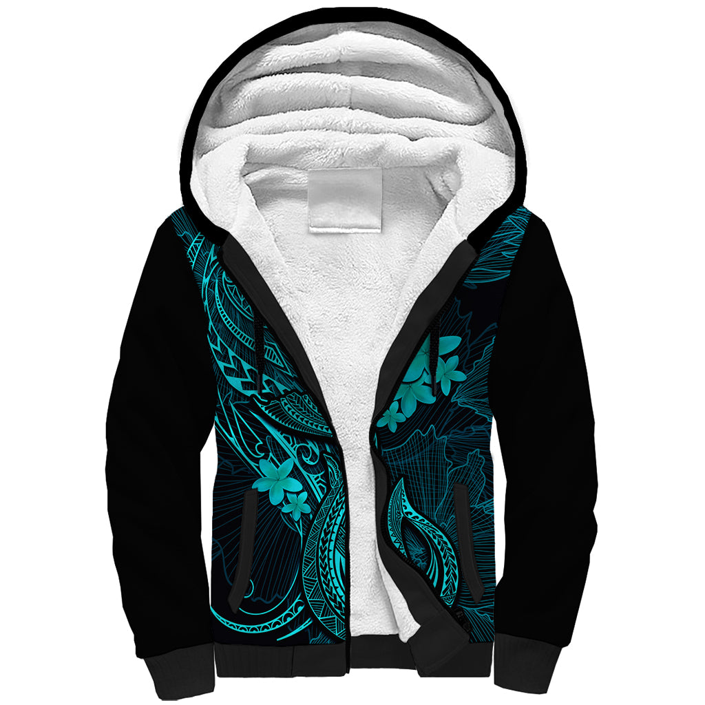 Hawaii Sherpa Hoodie Fish Hook Tattoo Mix Polynesian Plumeria Turquoise Version LT14 Unisex Turquoise - Polynesian Pride