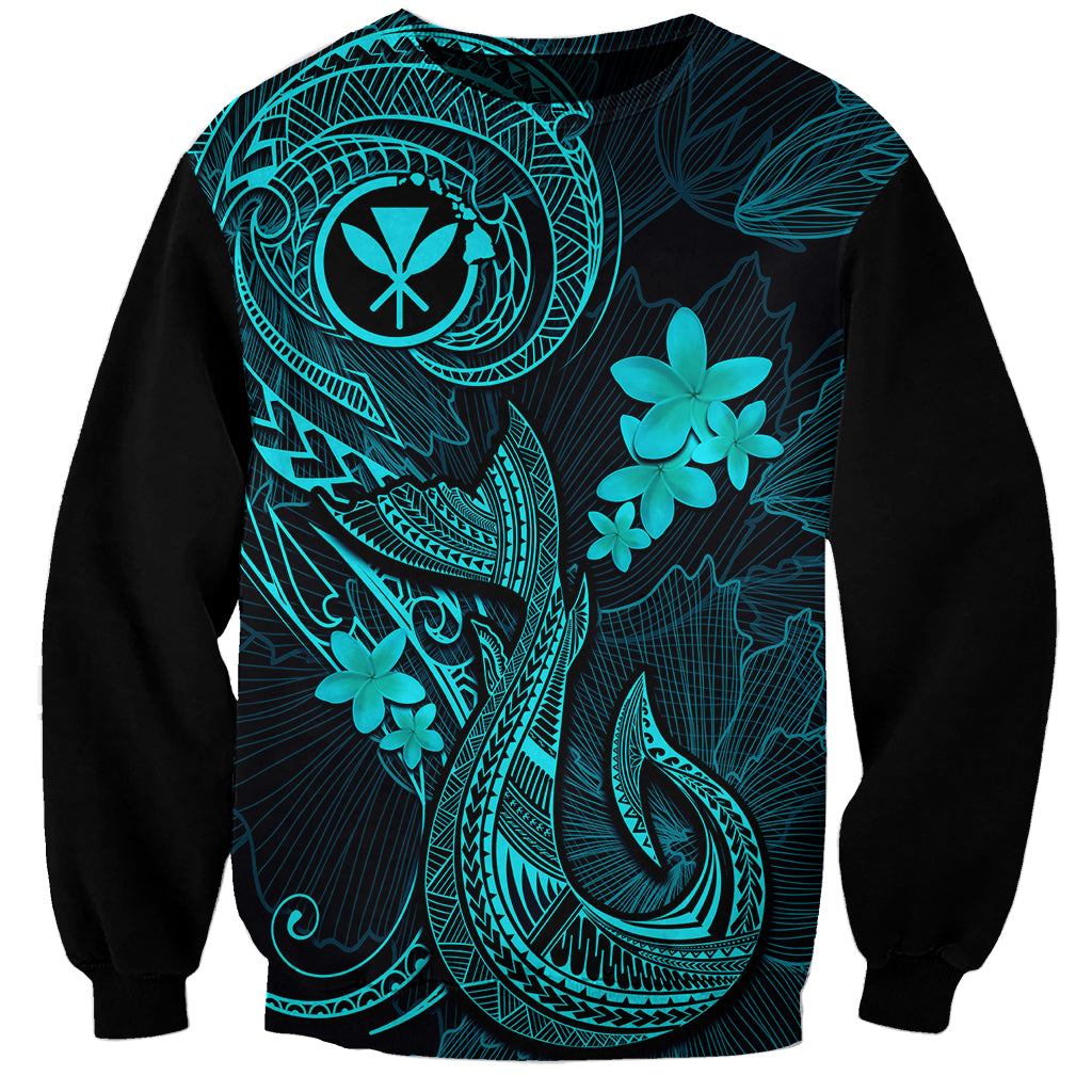 Hawaii Sweatshirt Fish Hook Tattoo Mix Polynesian Plumeria Turquoise Version LT14 Unisex Turquoise - Polynesian Pride