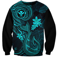 Hawaii Sweatshirt Fish Hook Tattoo Mix Polynesian Plumeria Turquoise Version LT14 Unisex Turquoise - Polynesian Pride