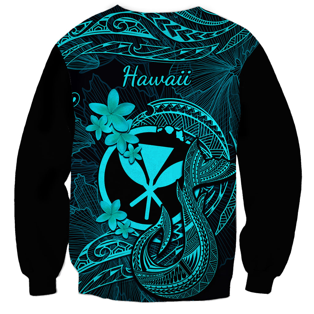 Hawaii Sweatshirt Fish Hook Tattoo Mix Polynesian Plumeria Turquoise Version LT14 - Polynesian Pride