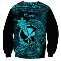 Hawaii Sweatshirt Fish Hook Tattoo Mix Polynesian Plumeria Turquoise Version LT14 - Polynesian Pride