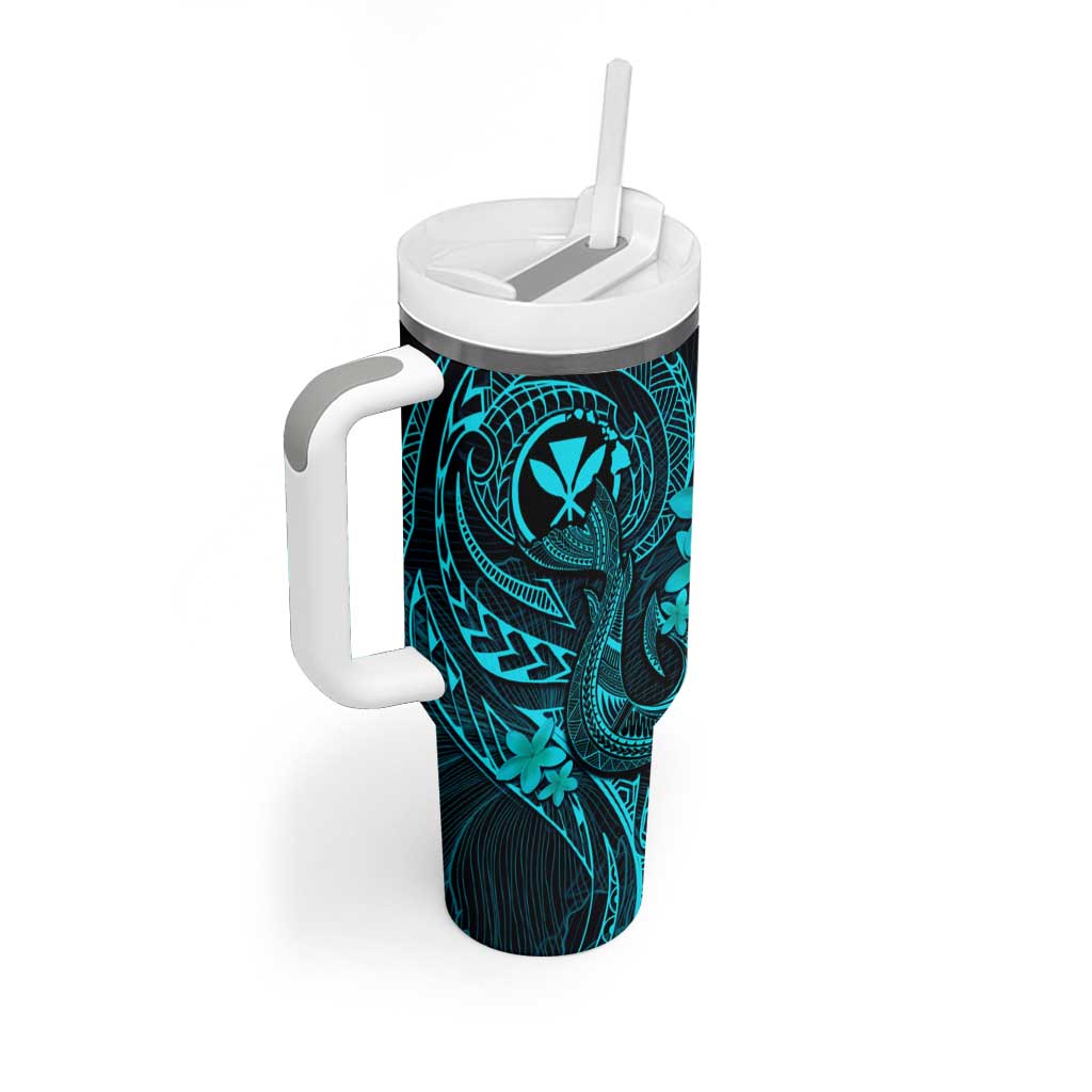 Hawaii Tumbler With Handle Fish Hook Tattoo Mix Polynesian Plumeria Turquoise Version