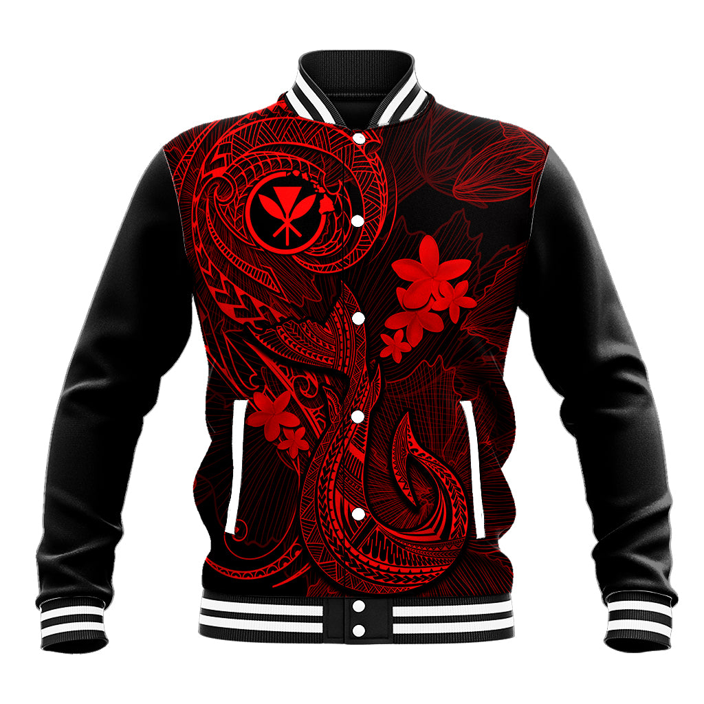 Hawaii Baseball Jacket Fish Hook Tattoo Mix Polynesian Plumeria Red Version LT14 Unisex Red - Polynesian Pride