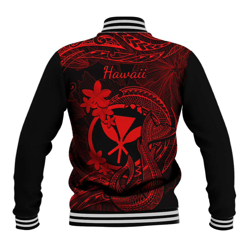 Hawaii Baseball Jacket Fish Hook Tattoo Mix Polynesian Plumeria Red Version LT14 - Polynesian Pride