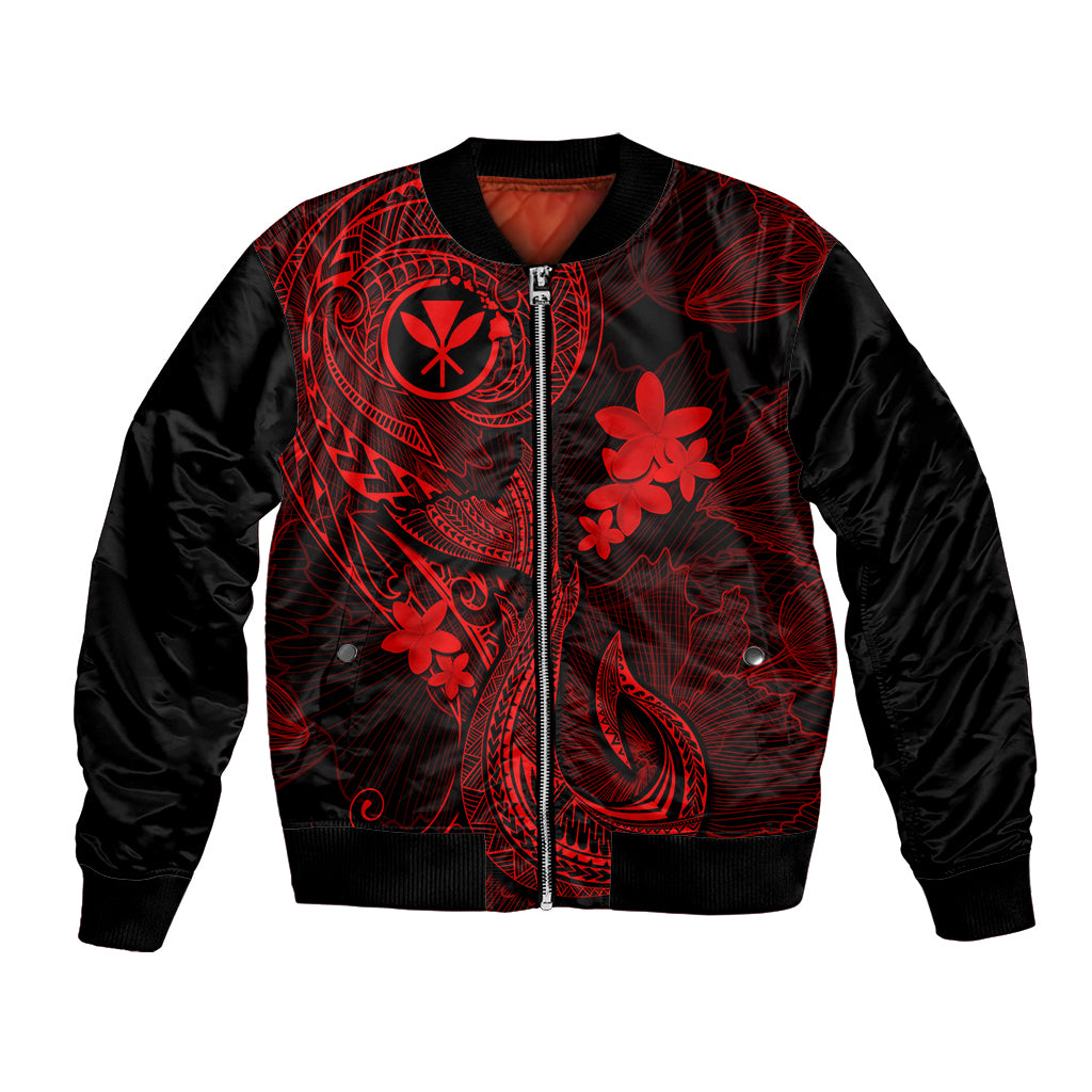 Hawaii Bomber Jacket Fish Hook Tattoo Mix Polynesian Plumeria Red Version LT14 Unisex Red - Polynesian Pride