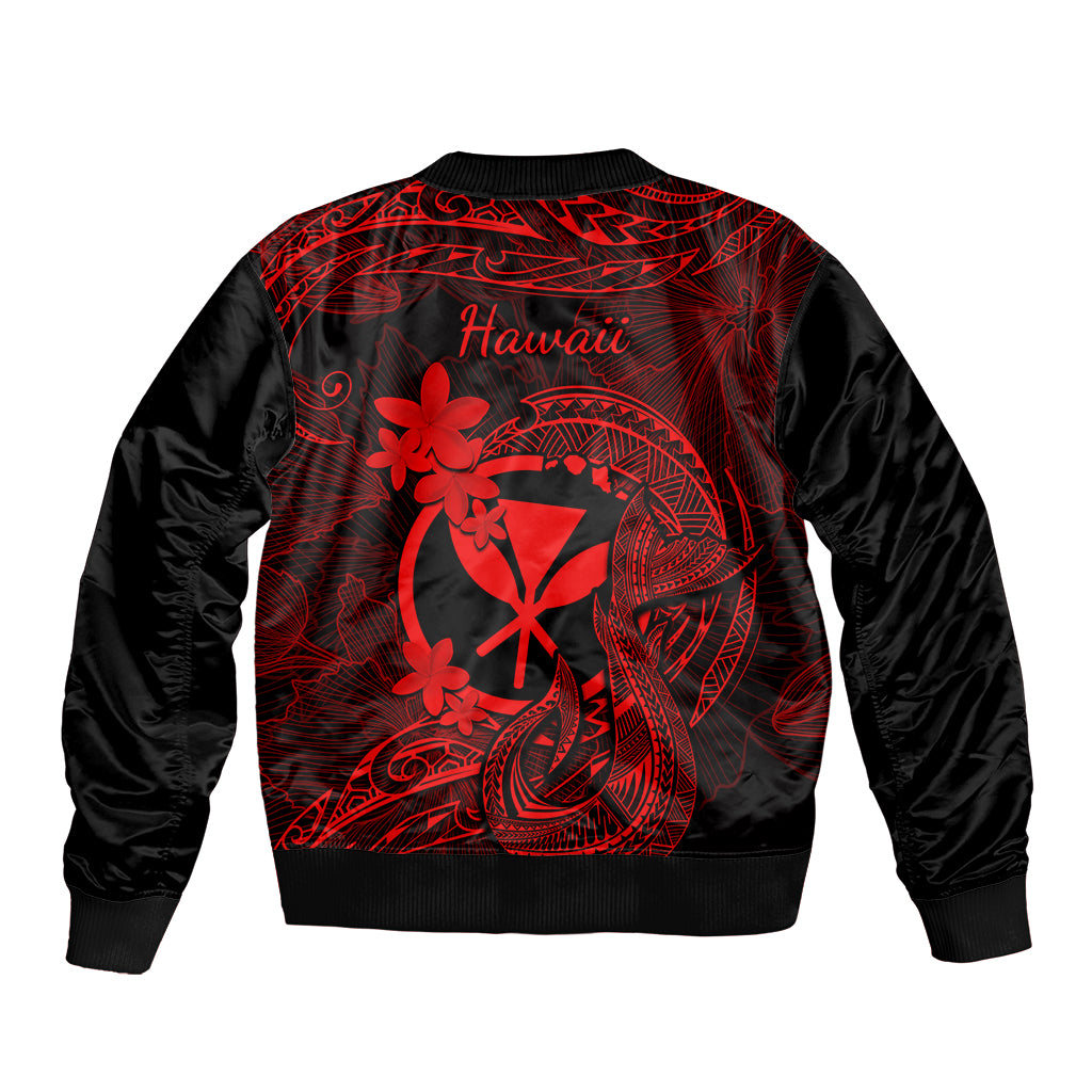 Hawaii Bomber Jacket Fish Hook Tattoo Mix Polynesian Plumeria Red Version LT14 - Polynesian Pride