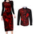 Hawaii Couples Matching Long Sleeve Bodycon Dress and Long Sleeve Button Shirts Fish Hook Tattoo Mix Polynesian Plumeria Red Version LT14 Red - Polynesian Pride