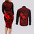 Hawaii Couples Matching Long Sleeve Bodycon Dress and Long Sleeve Button Shirts Fish Hook Tattoo Mix Polynesian Plumeria Red Version LT14 - Polynesian Pride