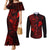 Hawaii Couples Matching Mermaid Dress and Long Sleeve Button Shirts Fish Hook Tattoo Mix Polynesian Plumeria Red Version LT14 Red - Polynesian Pride