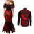 Hawaii Couples Matching Mermaid Dress and Long Sleeve Button Shirts Fish Hook Tattoo Mix Polynesian Plumeria Red Version LT14 - Polynesian Pride