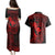 Hawaii Couples Matching Puletasi Dress and Hawaiian Shirt Fish Hook Tattoo Mix Polynesian Plumeria Red Version LT14 - Polynesian Pride