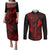 Hawaii Couples Matching Puletasi Dress and Long Sleeve Button Shirts Fish Hook Tattoo Mix Polynesian Plumeria Red Version LT14 Red - Polynesian Pride