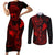 Hawaii Couples Matching Short Sleeve Bodycon Dress and Long Sleeve Button Shirts Fish Hook Tattoo Mix Polynesian Plumeria Red Version LT14 Red - Polynesian Pride
