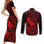 Hawaii Couples Matching Short Sleeve Bodycon Dress and Long Sleeve Button Shirts Fish Hook Tattoo Mix Polynesian Plumeria Red Version LT14 - Polynesian Pride