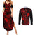 Hawaii Couples Matching Summer Maxi Dress and Long Sleeve Button Shirts Fish Hook Tattoo Mix Polynesian Plumeria Red Version LT14 Red - Polynesian Pride