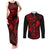 Hawaii Couples Matching Tank Maxi Dress and Long Sleeve Button Shirts Fish Hook Tattoo Mix Polynesian Plumeria Red Version LT14 Red - Polynesian Pride
