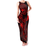 Hawaii Family Matching Tank Maxi Dress and Hawaiian Shirt Fish Hook Tattoo Mix Polynesian Plumeria Red Version LT14 Mom's Dress Red - Polynesian Pride