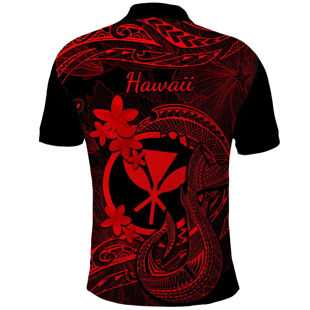Hawaii Polo Shirt Fish Hook Tattoo Mix Polynesian Plumeria Red Version LT14 - Polynesian Pride
