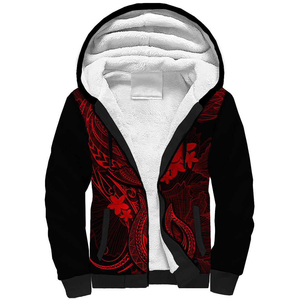 Hawaii Sherpa Hoodie Fish Hook Tattoo Mix Polynesian Plumeria Red Version LT14 Unisex Red - Polynesian Pride