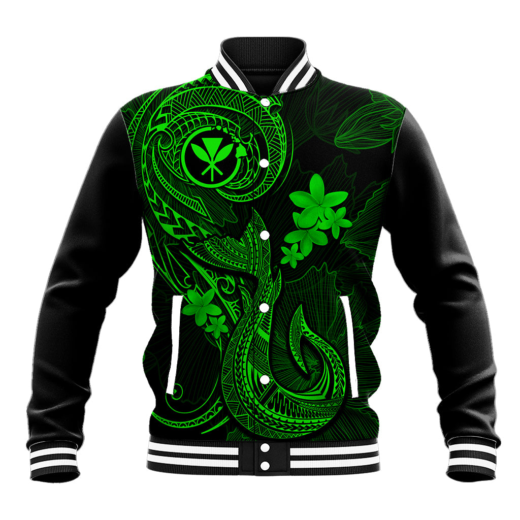 Hawaii Baseball Jacket Fish Hook Tattoo Mix Polynesian Plumeria Green Version LT14 Unisex Green - Polynesian Pride