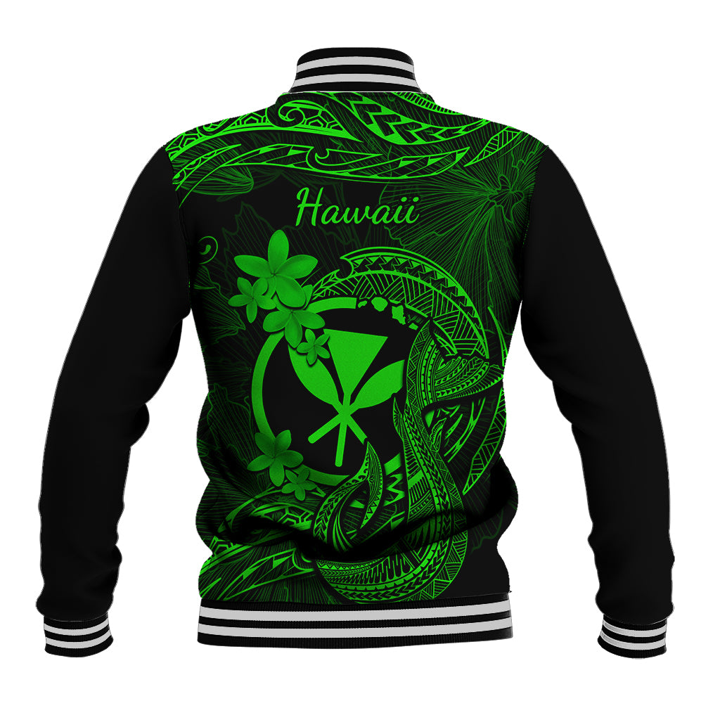 Hawaii Baseball Jacket Fish Hook Tattoo Mix Polynesian Plumeria Green Version LT14 - Polynesian Pride