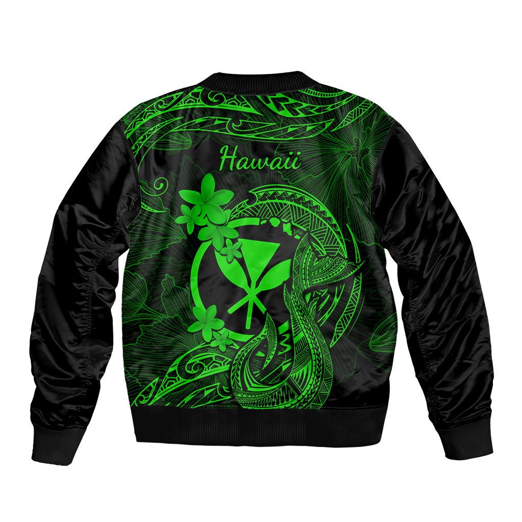 Hawaii Bomber Jacket Fish Hook Tattoo Mix Polynesian Plumeria Green Version LT14 - Polynesian Pride