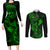 Hawaii Couples Matching Long Sleeve Bodycon Dress and Long Sleeve Button Shirts Fish Hook Tattoo Mix Polynesian Plumeria Green Version LT14 Green - Polynesian Pride