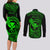 Hawaii Couples Matching Long Sleeve Bodycon Dress and Long Sleeve Button Shirts Fish Hook Tattoo Mix Polynesian Plumeria Green Version LT14 - Polynesian Pride