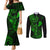 Hawaii Couples Matching Mermaid Dress and Long Sleeve Button Shirts Fish Hook Tattoo Mix Polynesian Plumeria Green Version LT14 Green - Polynesian Pride