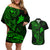 Hawaii Couples Matching Off Shoulder Short Dress and Hawaiian Shirt Fish Hook Tattoo Mix Polynesian Plumeria Green Version LT14 Green - Polynesian Pride