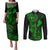 Hawaii Couples Matching Puletasi Dress and Long Sleeve Button Shirts Fish Hook Tattoo Mix Polynesian Plumeria Green Version LT14 Green - Polynesian Pride