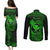 Hawaii Couples Matching Puletasi Dress and Long Sleeve Button Shirts Fish Hook Tattoo Mix Polynesian Plumeria Green Version LT14 - Polynesian Pride