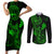 Hawaii Couples Matching Short Sleeve Bodycon Dress and Long Sleeve Button Shirts Fish Hook Tattoo Mix Polynesian Plumeria Green Version LT14 Green - Polynesian Pride