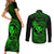 Hawaii Couples Matching Short Sleeve Bodycon Dress and Long Sleeve Button Shirts Fish Hook Tattoo Mix Polynesian Plumeria Green Version LT14 - Polynesian Pride