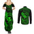 Hawaii Couples Matching Summer Maxi Dress and Long Sleeve Button Shirts Fish Hook Tattoo Mix Polynesian Plumeria Green Version LT14 - Polynesian Pride