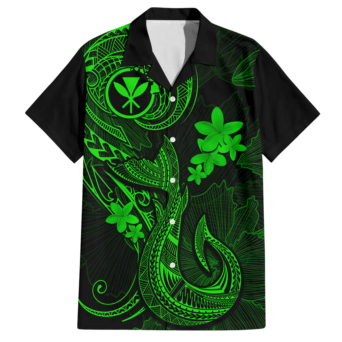 Hawaii Family Matching Mermaid Dress and Hawaiian Shirt Fish Hook Tattoo Mix Polynesian Plumeria Green Version LT14 Dad's Shirt - Short Sleeve Green - Polynesian Pride