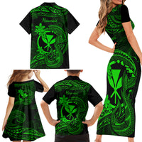 Hawaii Family Matching Short Sleeve Bodycon Dress and Hawaiian Shirt Fish Hook Tattoo Mix Polynesian Plumeria Green Version LT14 - Polynesian Pride