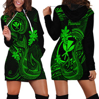 Hawaii Hoodie Dress Fish Hook Tattoo Mix Polynesian Plumeria Green Version LT14 - Polynesian Pride